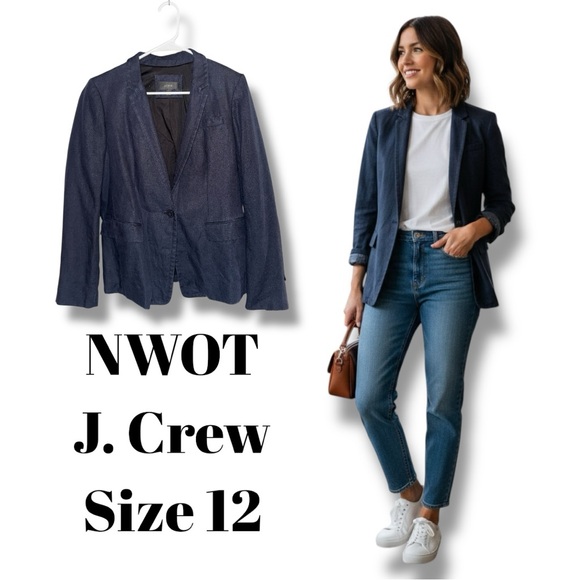 J.Crew NWOT Women’s Linen Blend Blazer Size 12 Navy Tailored Single-Button - Picture 11 of 16